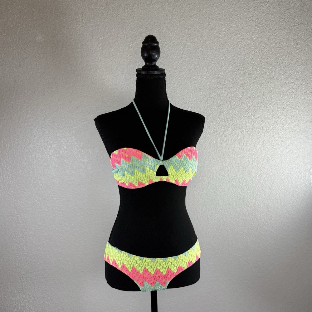 Y2K Victoria's SECRET 32D Bikini Top Swimsuit Neon Set Bottom Size‎ Small